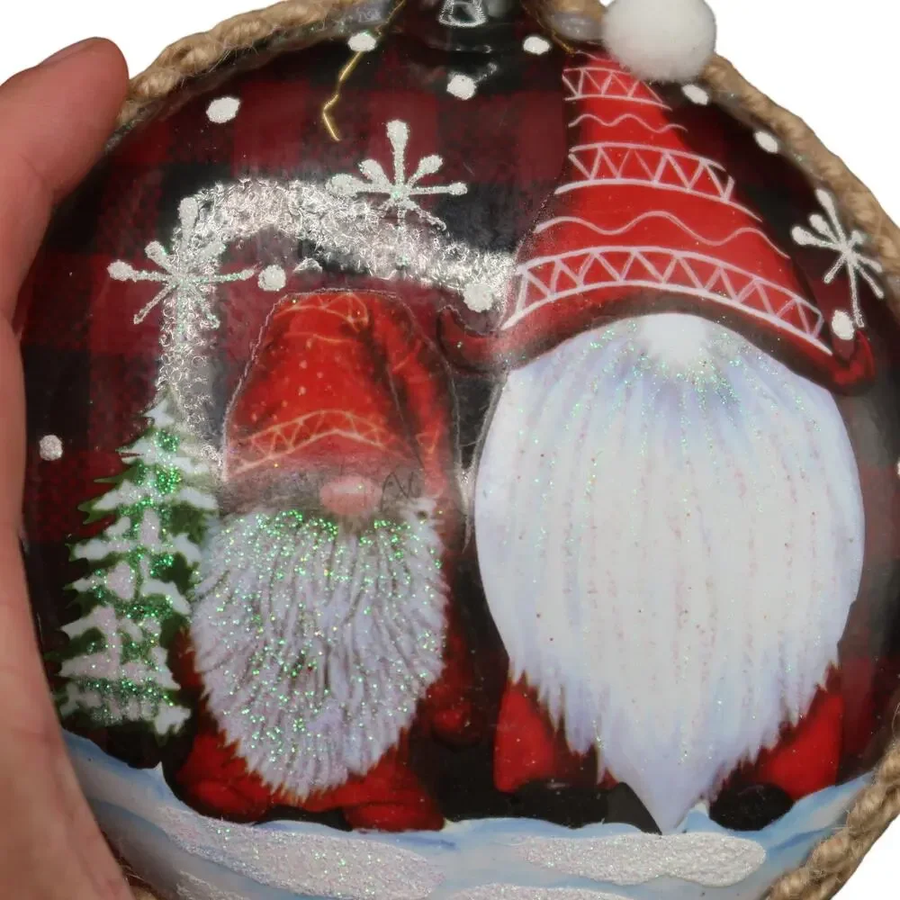 Kurt Adler Glass Disc Gnome Christmas Ornament Large 5